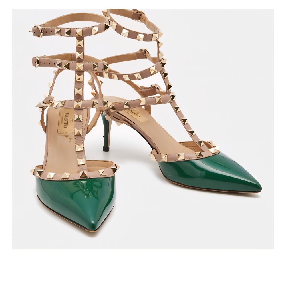 Valentino Green and Tan Rockstud Heels